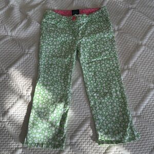 Mini Boden Green and White Leaf Print Casual Kids Pants